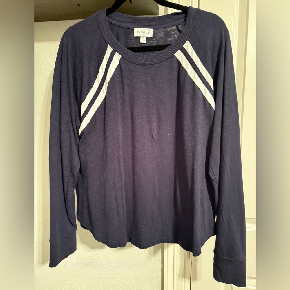 Evereve Navy Long Sleeve Top with White Stripes